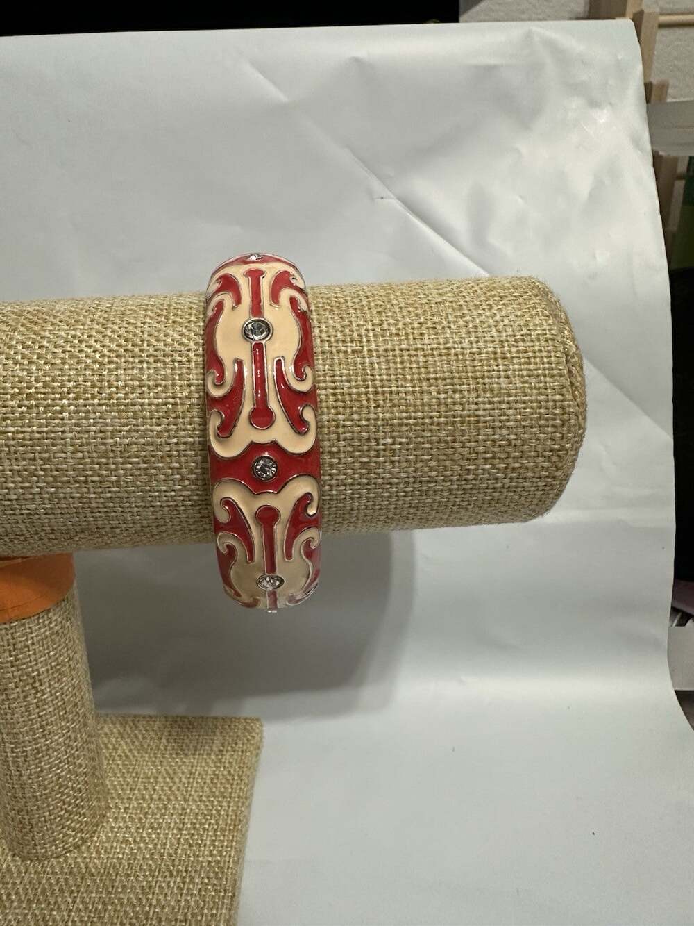 Sequin Nordstrom Red Cream Bling Silver Tone Statement Enamel Bracelet #42